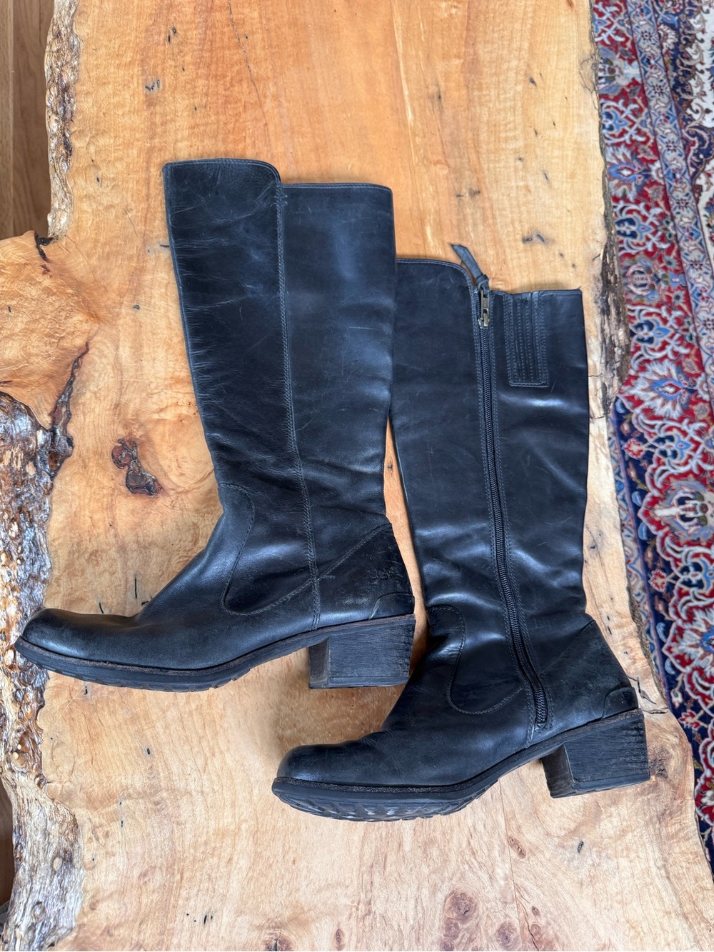 UGG Women’s Black Leather Riding Boots, Size 8.5